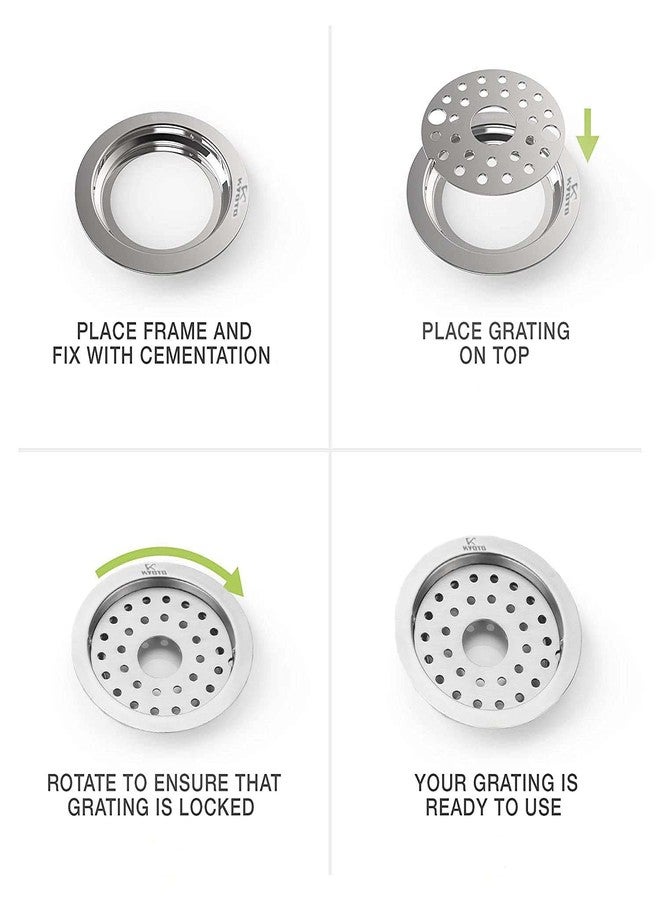 KYOTO (Lilly) Round Lock Grating Stainless Steel SUS 304 Floor Drain (5 INCH) Hole with Chrome Finish Water Drain Cover/Jali/Floor Trap/Floor Grating for Bathroom & Kitchen (Pack of 2) - Image 2